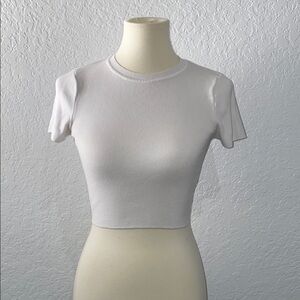 ZARA WHITE RIBBED CROP TOP SMALL